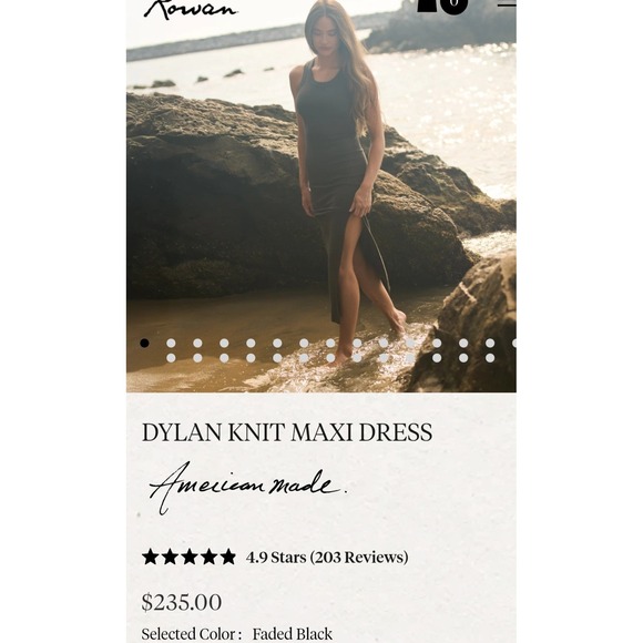 Rowan Dylan Knit Maxi Dress Faded Black Ribbed Side Slit American Made XS - Picture 8 of 10